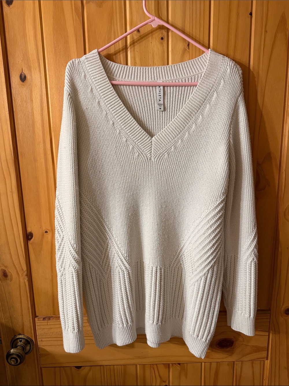 Athleta Cream V-Neck Knit Sweater